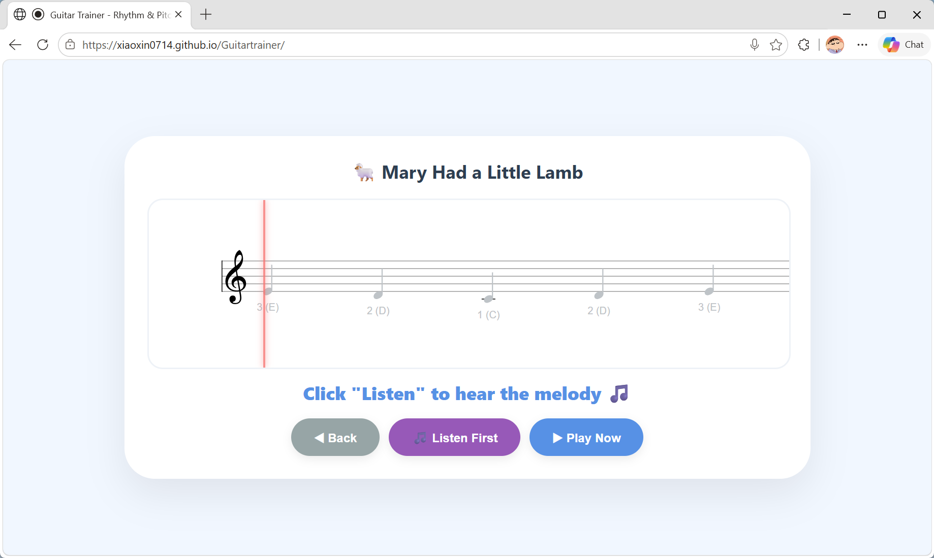 Sheet Music Practice Interface with highlighted notes